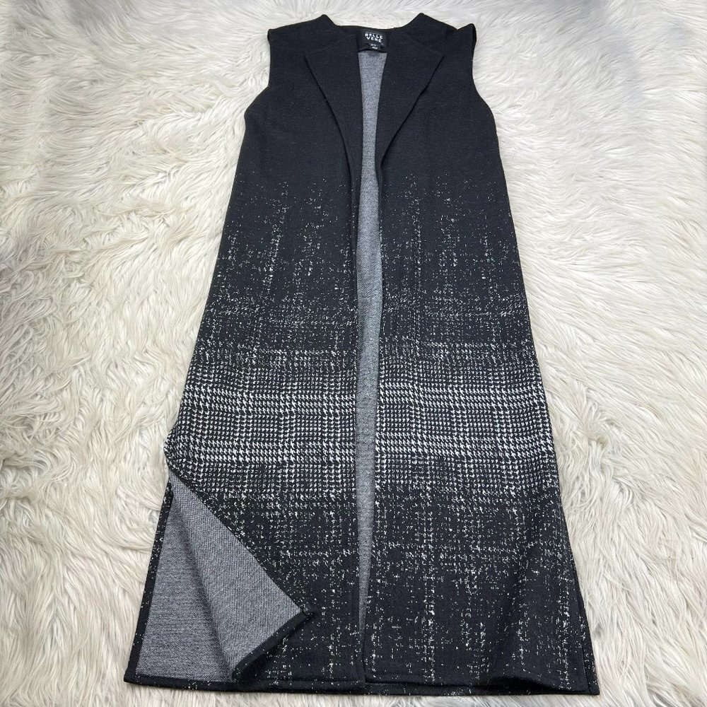 Belle Vere Houndstooth Knit Open‎ Front Duster Vest